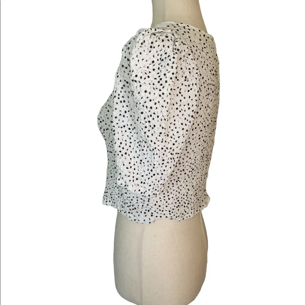 Zara Polka Dot Smocked Puff Sleeve Crinkle Crop Top - S